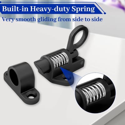 Dailygoods - Automatische deurvergrendeling, 2-pack, schuifslot met veer en schroeven voor ramen, kasten, tuindeuren, dierenkooien, balkons/houten deuren (zwart)