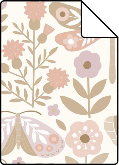 Proefstaal ESTAhome behang bloemen & vlinders roze en paars - 26.5 x 21 cm - 131880-S