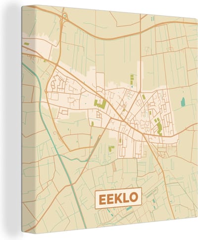 Canvas Schilderij Stadskaart - Vintage - België - Plattegrond - Kaart - Eeklo - 20x20 cm - Wanddecoratie