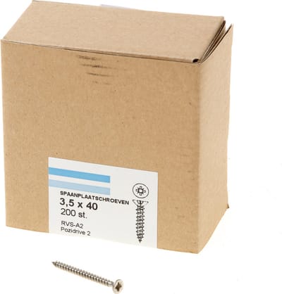 Hoenderdaal Spaanplaatschroef RVS platverzonken kop PZ2 voldraad 3.5X40 (per 200 stuks)