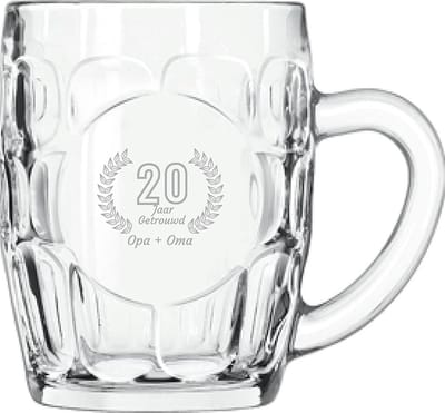 Gegraveerde Bierpul 55cl Opa + Oma 20 jaar getrouwd