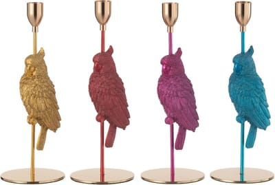 J-Line kandelaar Vogel - polyresin - mix - 4 stuks