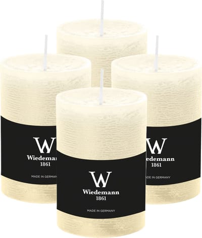 Wiedemann Cilinderkaars/stompkaars - 4x - rustieke kaars - ivoorwit - 7 x 10 cm - 43 branduren