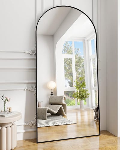Koonmi Spiegel in volledige lengte, 76,2 x 180,3 cm, zwart, grote vloerspiegel met frame van aluminiumlegering, staande hang- of leunende wandspiegel, make-upspiegel voor woonkamer en slaapkamer