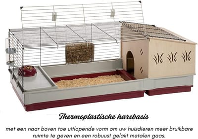 DYNA® Konijnenhok Binnen - Konijnenhok Met 2 Etages - Konijnenren - Crolik - Bruin/Rood-142cm x 60cm x 50cm