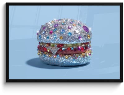 Poster in lijst - Fotolijst 90x60 cm - Posters - Glitters - Hamburger - Blauw - Posterlijst zwart - Decoratie - Wanddecoratie woonkamer - Muurdecoratie slaapkamer
