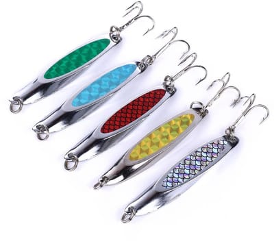 Dailygoods- Metalen Lepels 5 Stuks - Roterende Vissersset - Roestvrij Staal - Hoog Koolstofstaal - Anticorrosie Coating - 7 cm Lang - Vislures