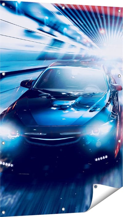 Gards Tuinposter Zwarte Sportwagen Auto - Abstract - 80x120 cm - Tuindoek - Tuindecoratie - Wanddecoratie buiten - Tuinschilderij