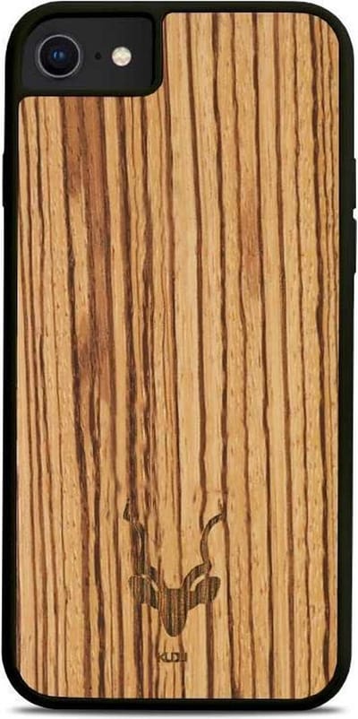 Kudu iPhone 7/8 hoesje case - Houten backcover - Handgemaakt en afgewerkt met duurzaam TPU - Zebrano - Zwart