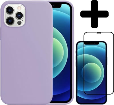 Hoesje - Met Screenprotector - Geschikt voor Apple iPhone 12 Pro - Sterk & Shockproof - Telefoon Hoes - Back Cover - Siliconen Case - Telefoonhoes - Lila