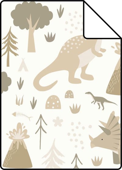 Proefstaal ESTAhome behang dinosaurussen beige en taupe - 26.5 x 21 cm - 131354-S