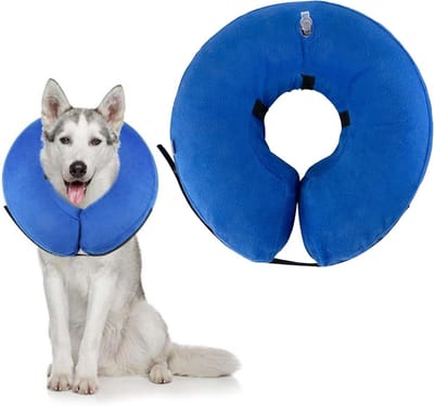 Herstelhalsband voor Honden en Katten - Opblaasbare Beschermhalsband voor Dieren (Blauw, L)