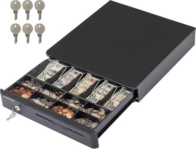 Kassalade Zwart - Geldlade Bedrijven - Bedrijfsadministratie - Verwijderbare Muntlade - 16 inch 5 Biljetten 8 Munten - Zwart