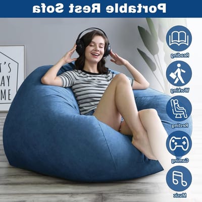 Zitzak overtrek - Zitcover - Ontspannen Zitten - Linnen-katoenmix - 100 x 120 cm - Donkerblauw