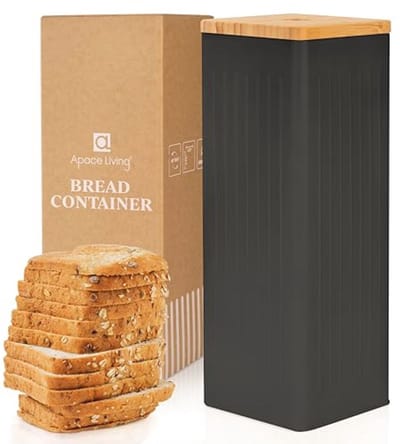 Broodcontainer met Luchtdichte Deksel - Metalen Broodtrommel met Bamboe Deksel - 5 Liter (Zwart)