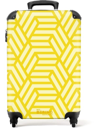 NoBoringSuitcases.com - Koffer - Geel geometrisch patroon - Past binnen 55x40x20 cm en 55x35x25 cm - Trolley handbagage - Valiezen met wieltjes volwassenen - Reiskoffer op wielen - Rolkoffer lichtgewicht