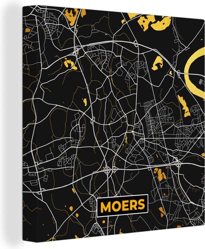 Canvas Schilderij Moers - Plattegrond - Kaart - Stadskaart - Goud - Duitsland - 20x20 cm - Wanddecoratie