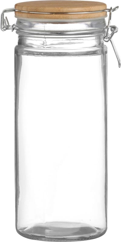 Urban Living Voorraadpot/bewaarpot- 1,3L - glas - met beugelsluiting - bamboe deksel