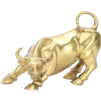 Wall Street Koperen Stier Messing Dierenbeeld Kunstwerk Desktop Decoratie voor Kantoor Slaapkamer Boekenplank beige
