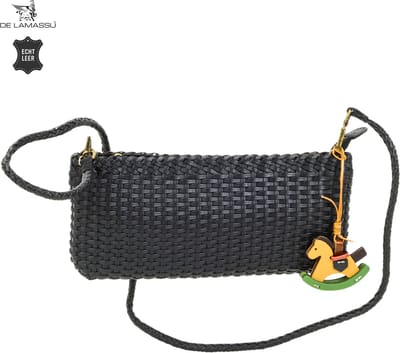 DE LAMASSU® Kleine Schoudertas Dames Echt Leer – Gevlochten Crossbody Tas – Clutch Dames – Leren Avondtas met Ritssluiting