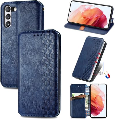 Luxe PU Lederen Ruitpatroon Wallet Case + PMMA Screenprotector voor Galaxy S21 FE 5G _ Blauw