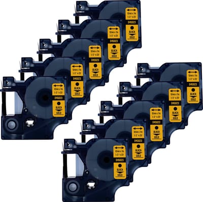 DULA Dymo D1 45023 Compatible label tape - 10 lettertapes - Zwart op goud - 12mm x 7m