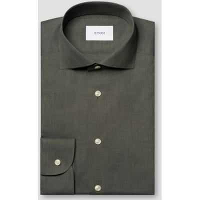 Eton Overhemd Subtle Texture Herringbone Brushed Cotton Signature Flanel Donker Groen / male