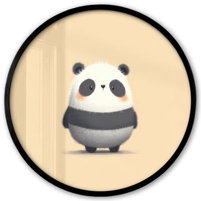 Poster in lijst Rond - Fotolijst 40x40 cm - Posters - Panda - Beige - Minimalistisch - Ronde posterlijst zwart - Decoratie - Wanddecoratie woonkamer - Muurdecoratie slaapkamer
