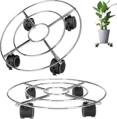 Houten Planten Trolley Rond met Zwenkwielen - 30cm Plantenstandaard met Rem - Verrijdbaar Onderstel voor Zware Potten Binnen & Buiten