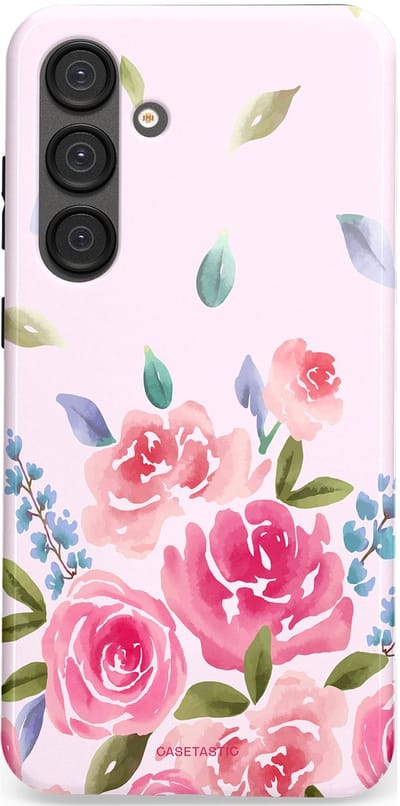 Casetastic hoesje geschikt voor Samsung Galaxy S25 Plus - Dubbellaagse bescherming - Aquarel Bloesem - Fashion Case - Lichtroze Lila Saliegroen