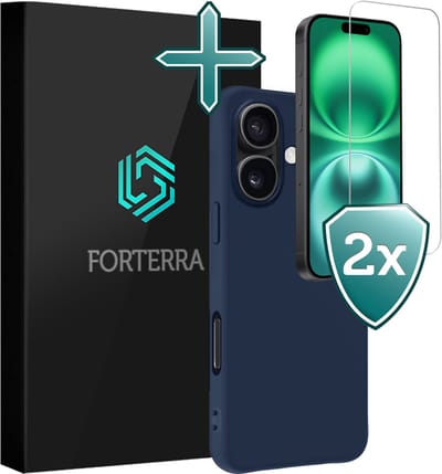 Hoesje Met 2x Screenprotector - Geschikt voor Apple iPhone 16 - Sterk & Shockproof - Telefoon Hoes - Back Cover - Siliconen Case - Donkerblauw