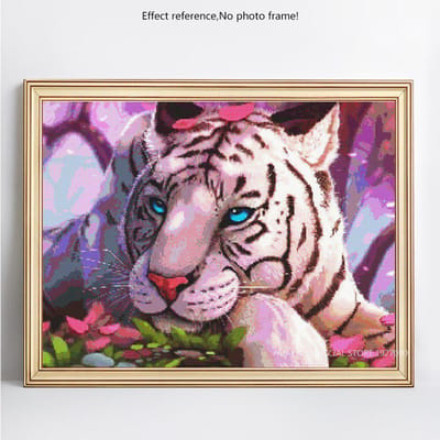 Peinture de diamant 5D à faire soi-même, broderie complète de tigre d'animal rond, image en strass, à faire soi-même 20X30 black