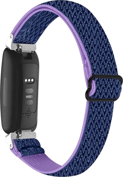 By Qubix - Compatible Fitbit bandje - Geschikt voor fitbit Inspire 3 - Elastische solo loop nylon bandje - Blauw / paars