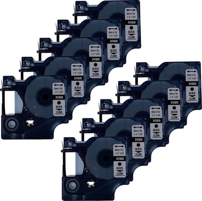 DULA Dymo D1 43610 - S0720770 - Compatible label tape - 10 lettertapes - Zwart op transparant - 6mm x 7m