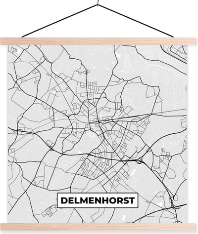 Posterhanger incl. Poster 40x40 cm - Schoolplaat - Delmenhorst - Kaart - Plattegrond - Stadskaart - Duitsland - Textielposter - Blanke latten - Stadskaart