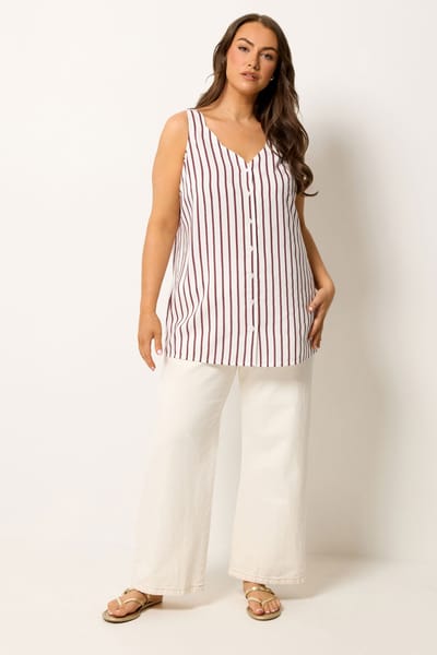 Yours Paarse Gestreepte Top Met Knoopsluiting Size 42