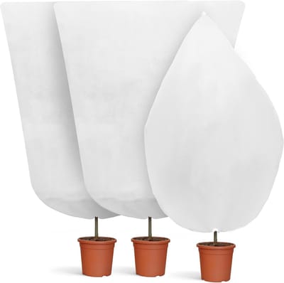 Vliesdoek tegen vorst - 3 stuks - Plantenhoes - Winterhoes - 80 × 100 cm - UV-doorlatend - Vliesdoek plantenbescherming - Potplantentas met trekkoord