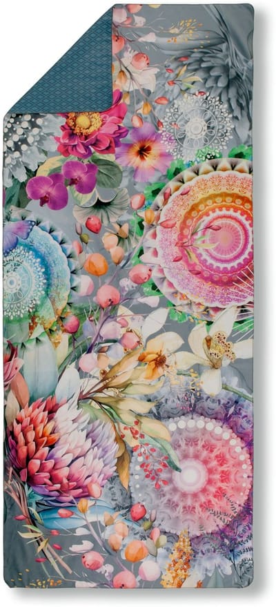 Yoga/Reishanddoek 75x180 cm - Mandala en Bloemenprint - Grijs - Microvezel - Oeko-Tex Gecertificeerd