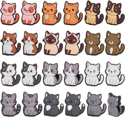 24 stuks 12 stijlen siliconen focale kralen kat dierlijke focale kralen van siliconen voor het maken van pennen en creatieve sleutelhangers cartoon kittenkralen doe-het-zelf accessoires