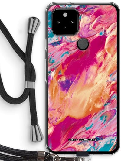 Case Company® - Hoesje met koord geschikt voor Google Pixel 5 hoesje met Koord - Pastel Echoes - Telefoonhoesje met Zwart Koord - Bescherming aan alle Kanten en Over de Schermrand