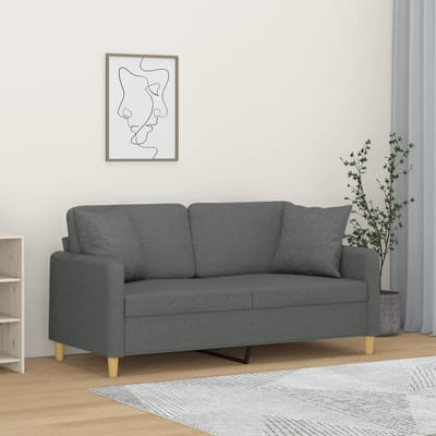 vidaXL - Tweezitsbank - met - sierkussens - 140 - cm - stof - donkergrijs