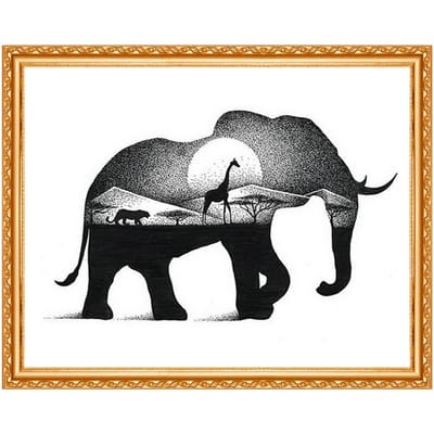 Zwarte dieren Diamond schilderij Cross Stitch Wall Decor olifant patronen Strass handwerk Art 20X30CM black