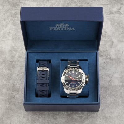 Festina F20665/1 Heren Horloge - Mineraalglas - Roestvrijstaal/Staal - Zilverkleurig - Ø 46.5 mm - Quartz - Vouw/Vlindersluiting - 20 ATM (duiken)