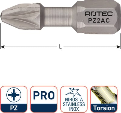 Rotec PRO Torsionbit PZ 2, L=25, C6.3, RVS (vpe 10)