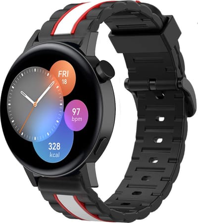 Strap-it Siliconen Special Edition bandje - geschikt voor Huawei Watch GT 2 42mm / GT 3 42mm / GT 3 Pro 43mm - zwart/wit/rood