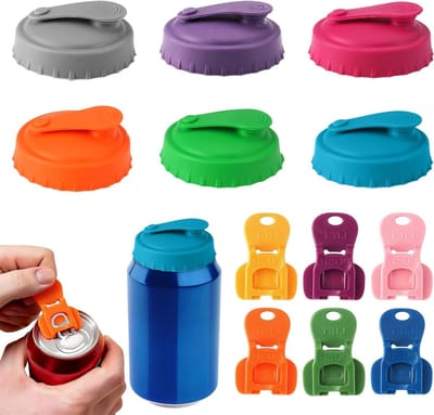 Herbruikbare Siliconen Can Lids en Openers - 6 Stuks, Lekvrije Deksel voor Frisdrank, Bier en Energiedranken, Ideaal voor Thuis en Buitenactiviteiten