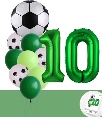 Snoes Voetbal Ballonnen Set - Hoera 10 Jaar Verjaardag Versiering