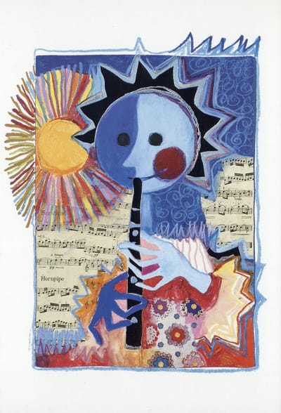 Rosina Wachtmeister - Vintage dubbele kaarten - Fluitspeler - Set van vijf dubbele kaarten met eco-katoen enveloppen