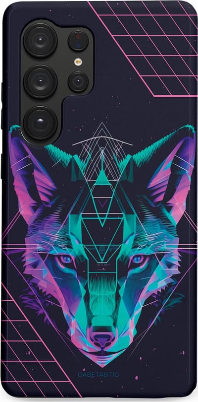 Casetastic hoesje geschikt voor Samsung Galaxy S25 Ultra - Dubbellaagse bescherming - Neon Wolf - Fashion Case - Donkerblauw