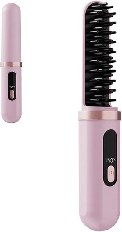 Draagbare stijlborstel - Draadloze stijlborstel – Compacte krultang – 4 temperatuurstanden – 4000 mAh – Ideaal voor vakanties en dates styling van pony/haarpunten– 19,8 x 3,3 x 3,3 cm – Roze